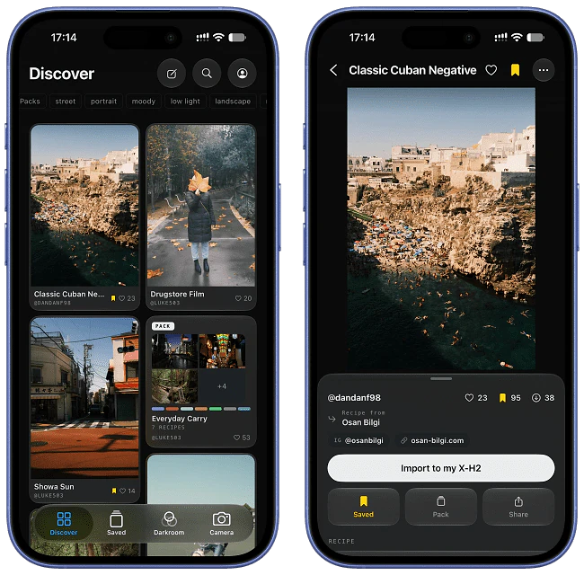 Two screenshots showing the FujiShare interface.