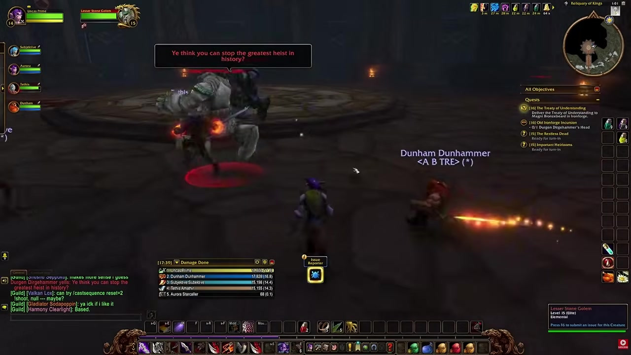 Durgen Dirgehammer final boss encounter with stone golems in Hall of Thanes