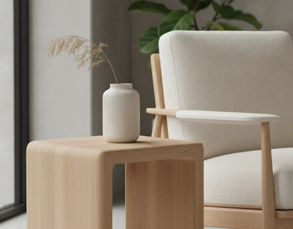 Organic Modern wood side table with smooth, natural curves
