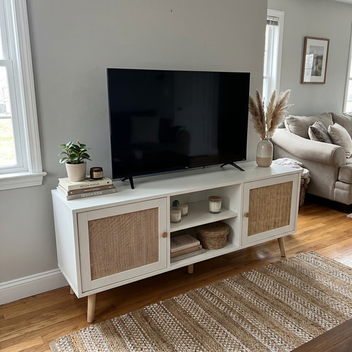 White rattan tv cabinets for living room -Give Your TV Corner a Softer Look.jpg