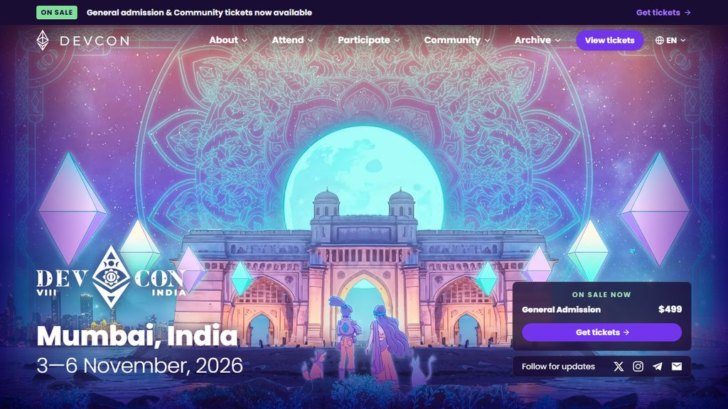 Ethereum Devcon 8 Mumbai India Website Hero Screenshot