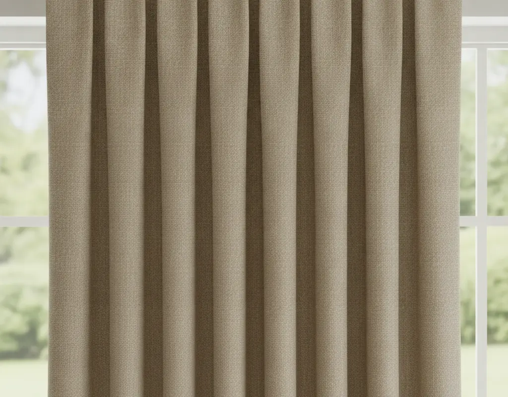 Elegant triple pinch pleat curtains made from linen fabric, showcasing custom luxury.
