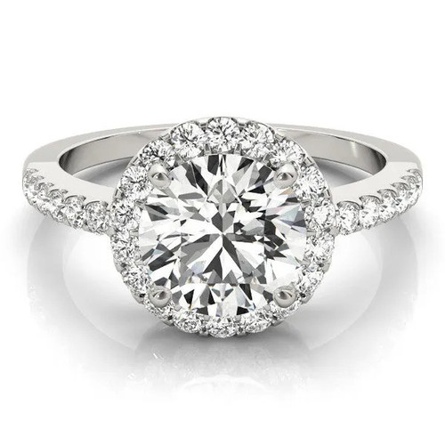 White Gold Pear Cut Diamond Halo Ring with Pave Band and Four Prong Setting.jpg
