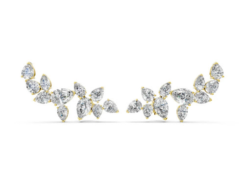 Yellow Gold Pear Diamond Curved Cluster Climber Earrings.jpg