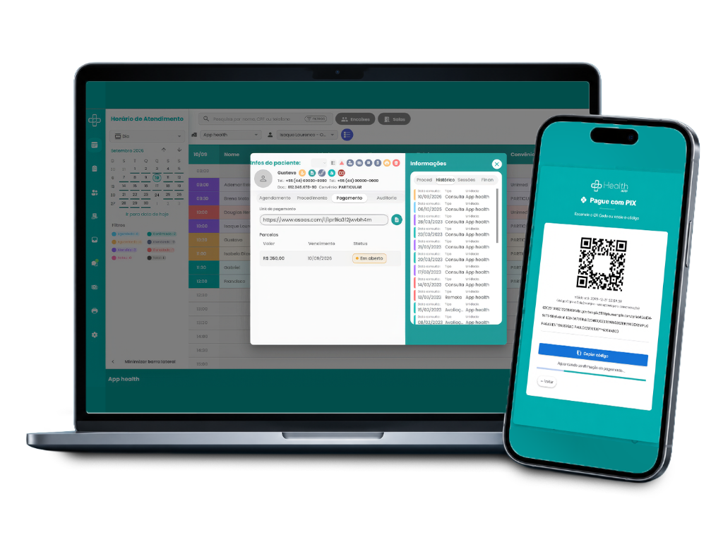 Mockup App Health Pagamentos e Agendamento em Mac e iPhone