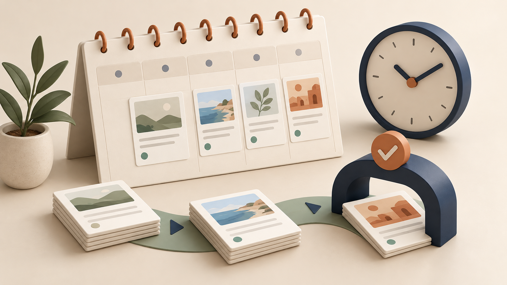 Recurring content calendar with quality gate