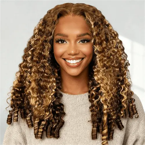 lemoda highlight honey blonde burmese curly lace front wigs 13x4 13x6 transparent human hair wigs 68.4