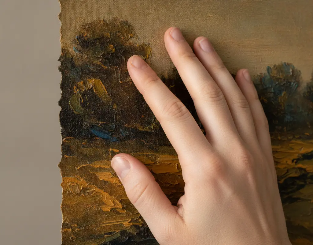 Detail of textured cotton rag paper print of a vintage oil painting.