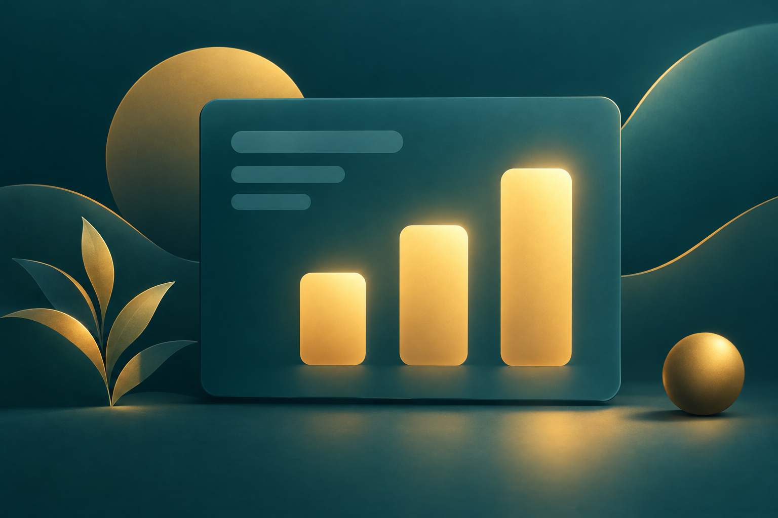 Abstract illustration of a simple dashboard with three glowing columns representing legacy stages