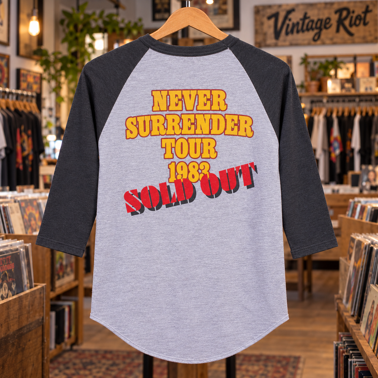 1983 Triumph Never Surrender Reproduction Raglan — Gray / Black back