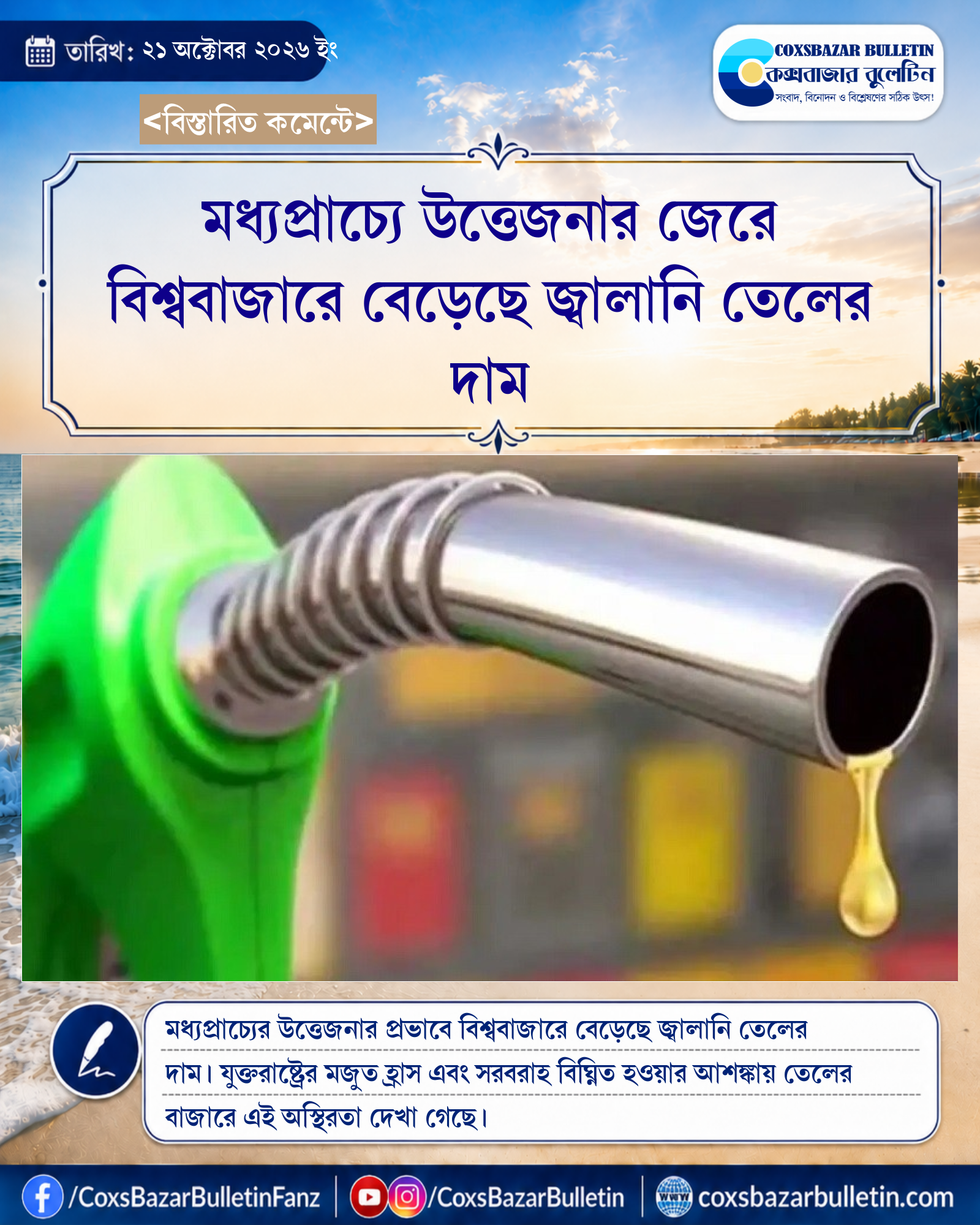 মধ্যপ্রাচ্যে উত্তেজনার জেরে বিশ্ববাজারে বেড়েছে জ্বালানি তেলের দাম