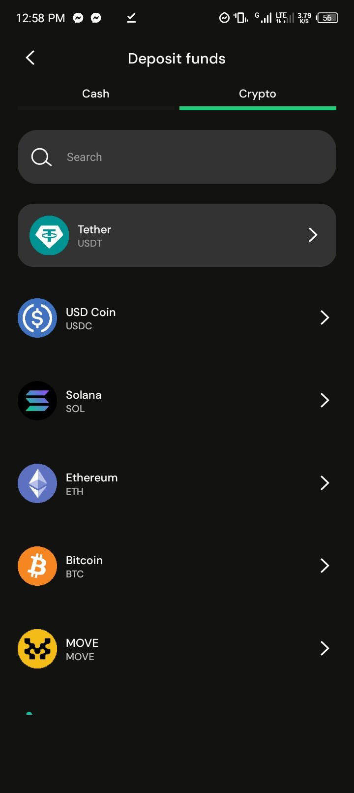 FASSET app deposit fund option