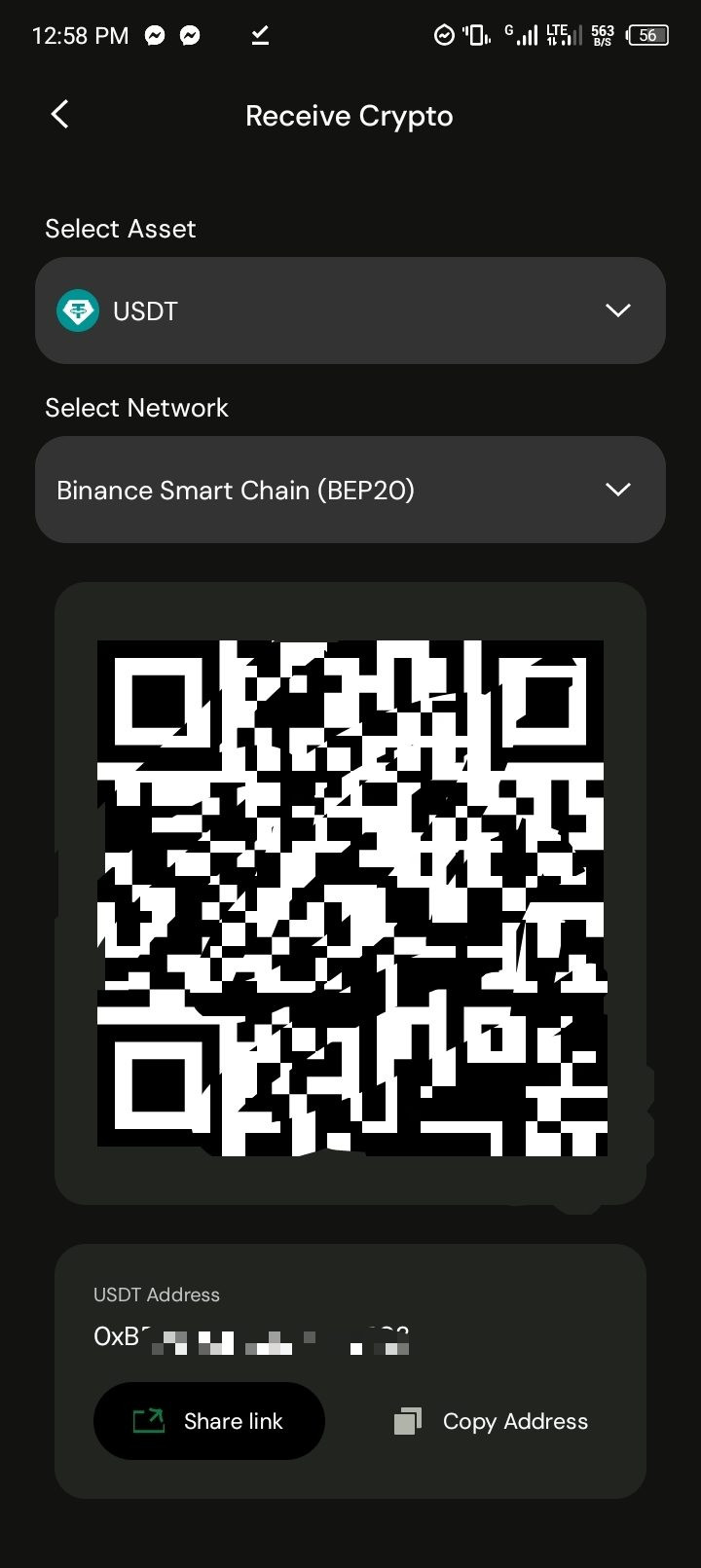 FASSET app USDT deposit page