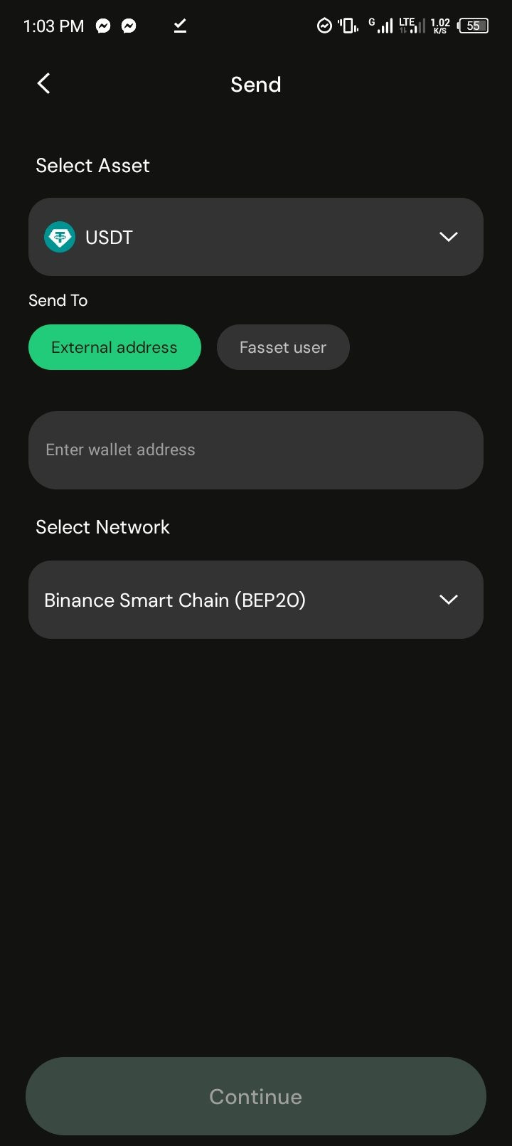 FASSET app withdraw page
