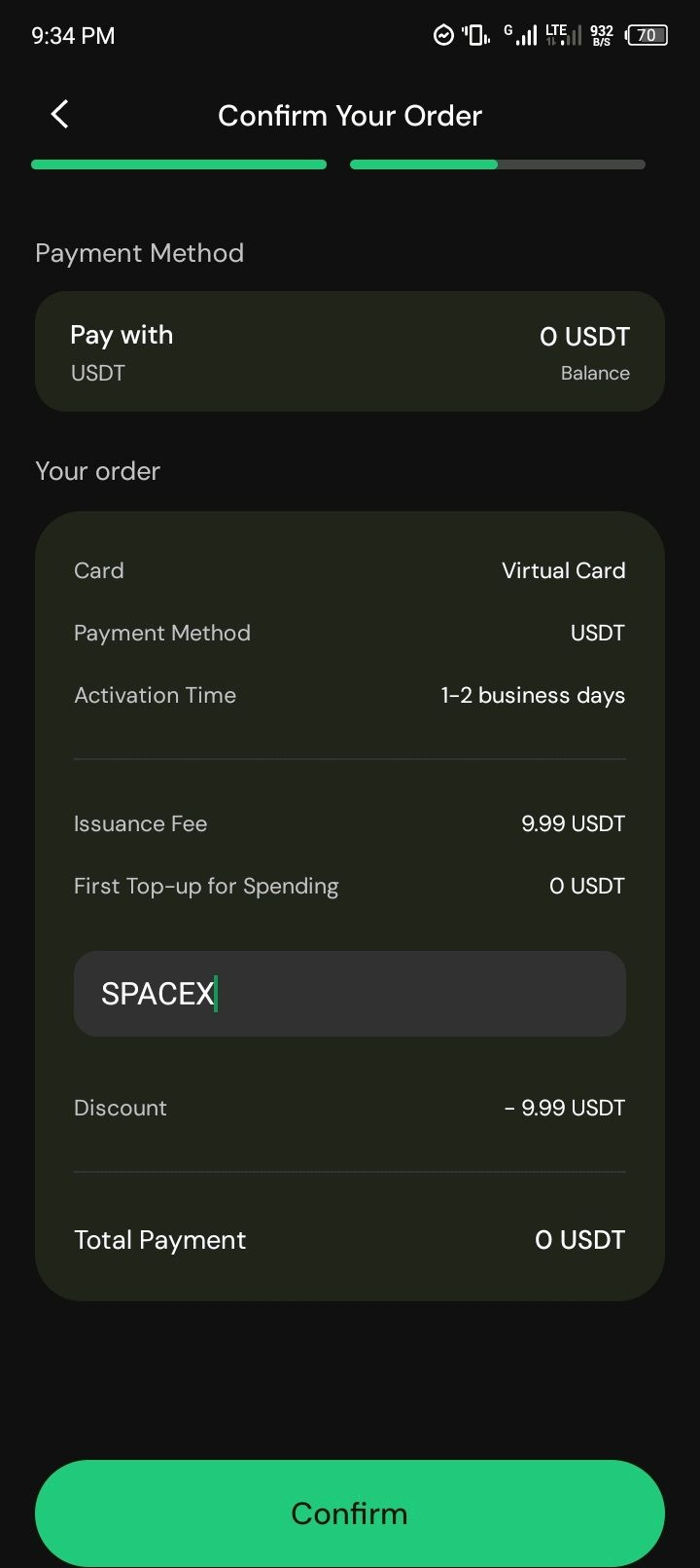 FASSET app card order page
