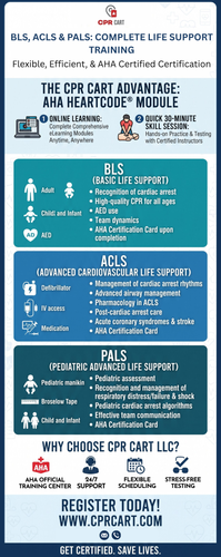 CPR Cart LLC supports healthcare professionals with AHA-approved BLS, ACLS, and PALS courses designed around flexibility and convenience. Complete the online learning component on your schedule, then attend a brief, hands-on skills check. Automated assessment and timely digital eCard delivery after successful completion help simplify certification renewal.

https://cprcart.com/classes/