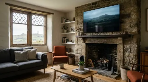 tv mounting acoustic slat media wall almondbury