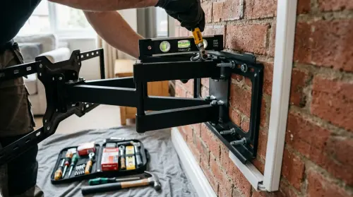 tv mounting articulated dual arm swivel bracket detail