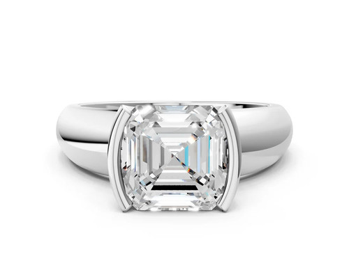 White Gold Asscher Solitaire Tension Set Diamond Ring with Wide Band.jpg