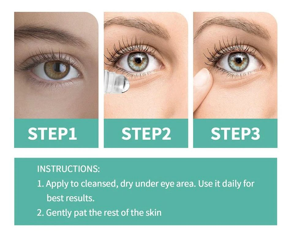 3 Step usage instructions: Apply to cleansed, dry under eye area daily and gently pat rest of the skin