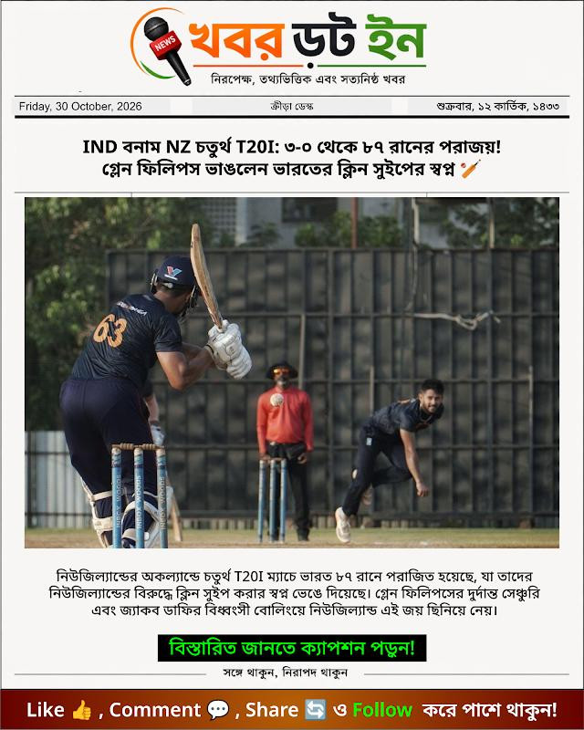 IND বনাম NZ চতুর্থ T20I: ৩-০ থেকে ৮৭ রানের পরাজয়! গ্লেন ফিলিপস ভাঙলেন ভারতের ক্লিন সুইপের স্বপ্ন 🏏