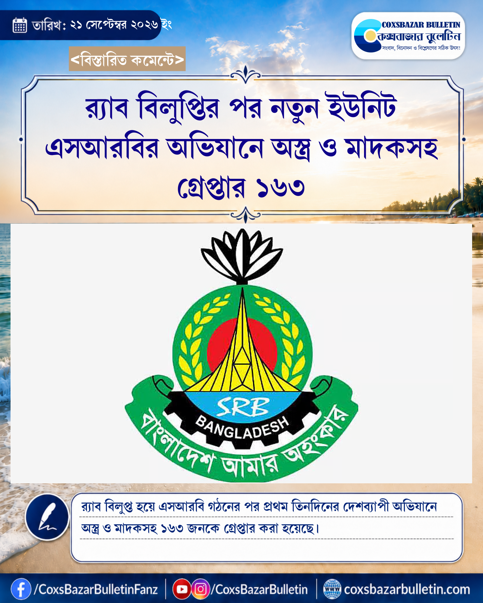 র্যাব বিলুপ্তির পর নতুন ইউনিট এসআরবির অভিযানে অস্ত্র ও মাদকসহ গ্রেপ্তার ১৬৩