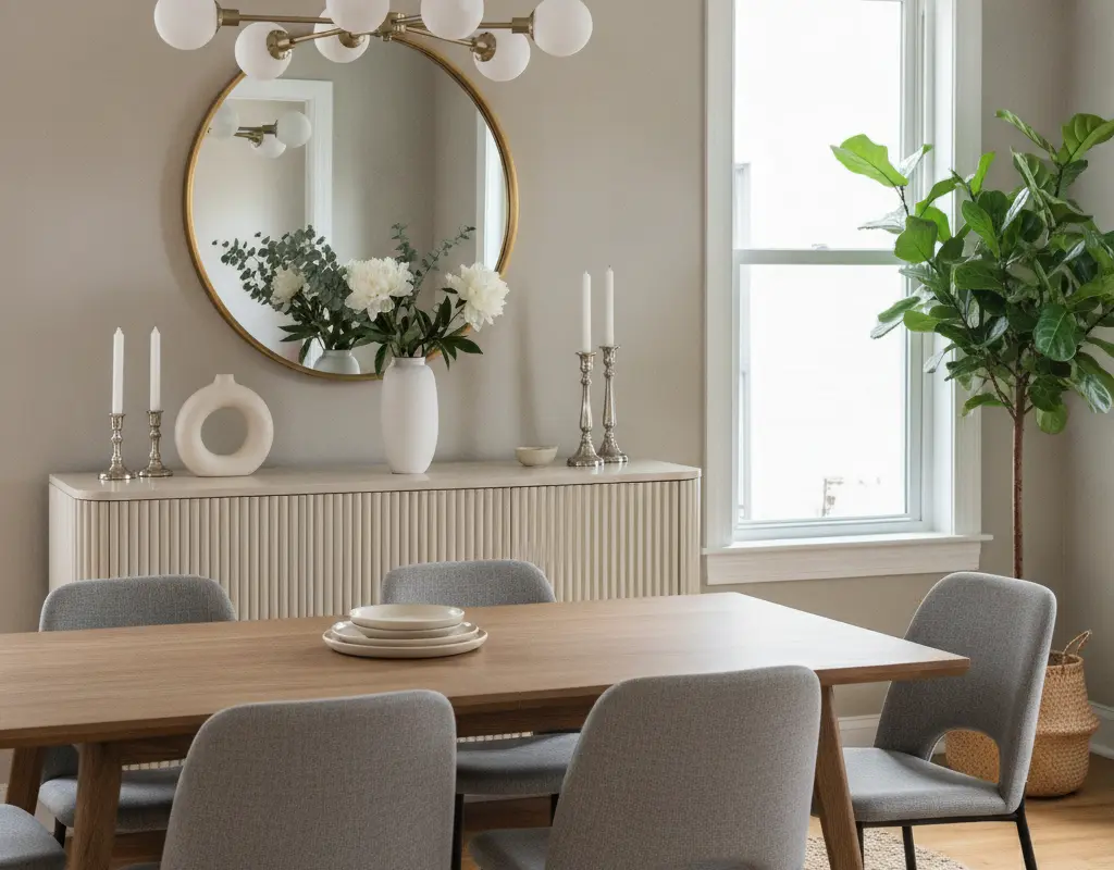 Elegant DIY fluted sideboard buffet in a modern dining room setting.