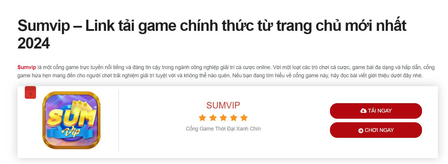 Sumvip - Cổng Game Thời Đại Xanh Chín