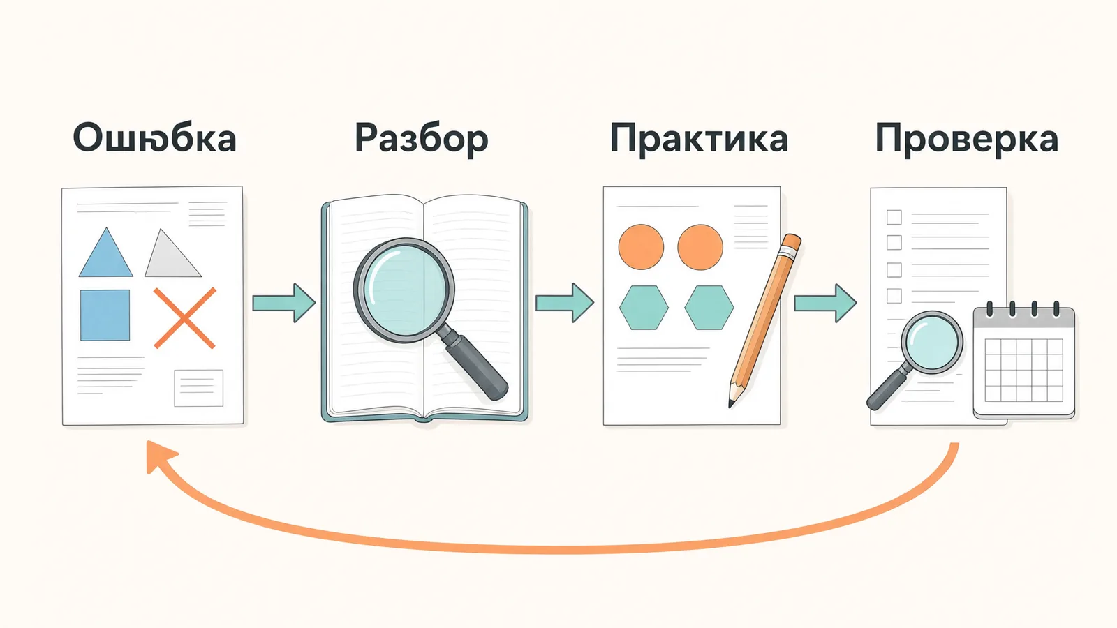 Цикл разбора ошибки с практикой и повторной проверкой