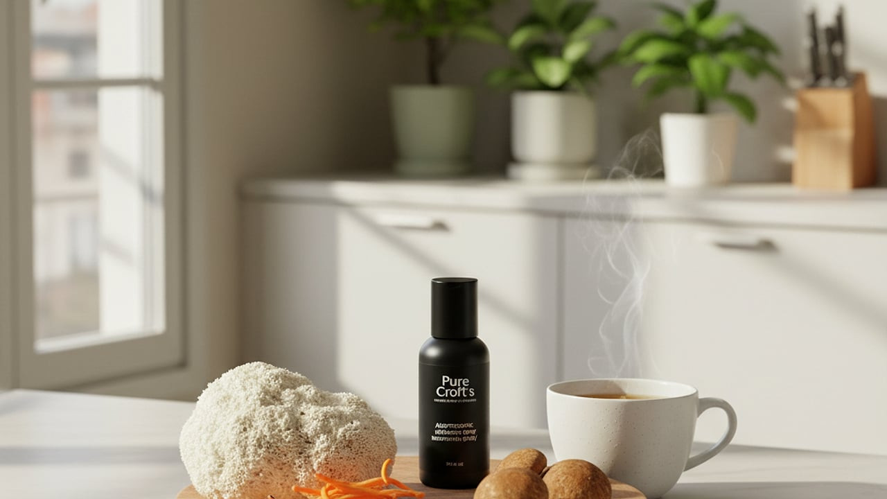 Spray sublingual de champignons adaptogènes pour une routine matinale énergisante
