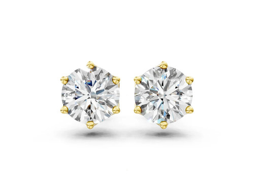 Yellow gold Round Diamond Six Prong Flower Petal Solitaire Stud Earrings.jpg