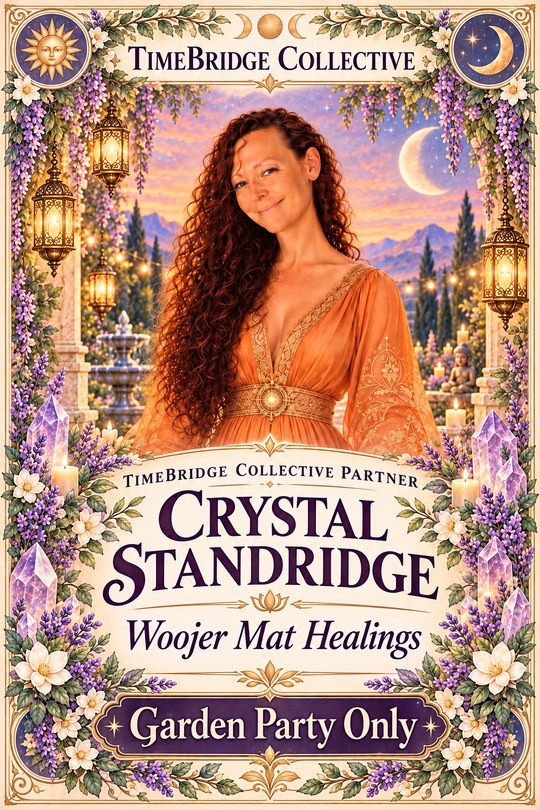Crystal Standridge, TimeBridge Collective Partner. Woojer Mat Healings. Garden Party only.
