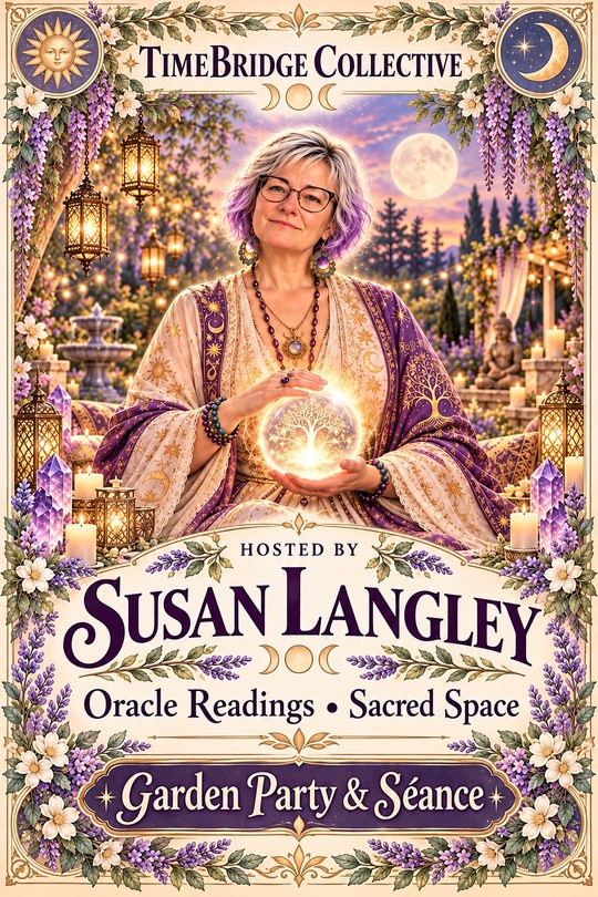 Hosted by Susan Langley, Oracle Readings and Sacred Space. TimeBridge Collective Garden Party and Séance.