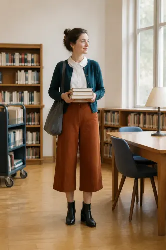 teacher fall outfits 18 rust culottes white shirt and ankle boots 18 1791861795.webp