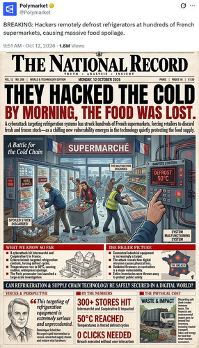 Hackers remotely defrost refrigerators at hundreds of French supermarkets.1