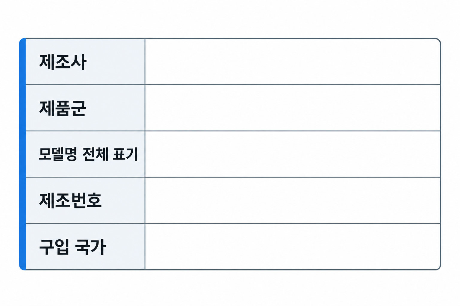 모델명 전체 표기와 제조번호를 별도로 적는 빈 메모 양식