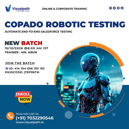 🎯 UPCOMING BATCH: Copado Robotic Testing Online Training!
🚀 Join Visualpath’s new batch to develop hands-on Salesforce test automation skills, practice real-world testing scenarios, and gain practical experience with expert guidance!

📅 Date: 15 October 2026
🕘 Time: 8:00 AM IST
👨‍🏫 Trainer: Mr. Arun
🔗 Join Link: https://bit.ly/4scaIW0
🆔 Meeting ID: 414 104 696 193 192
📌 Passcode: j7EP96TM

📢 Seats are limited — reserve your spot today!
📞 Call/WhatsApp: +91 7032290546
🌐 Visit: https://visualpath.in/copado-robotic-testing-training.html
