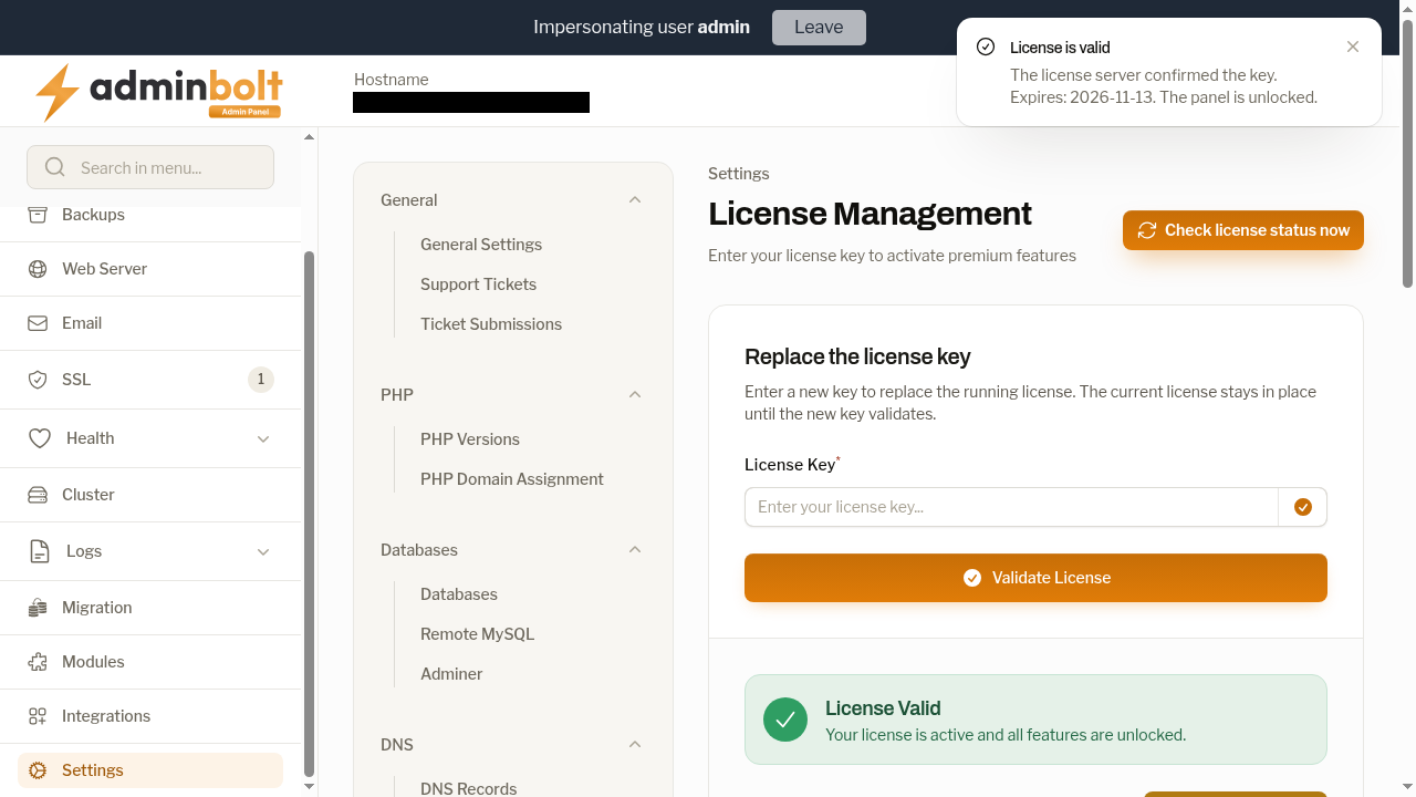 AdminBolt license page