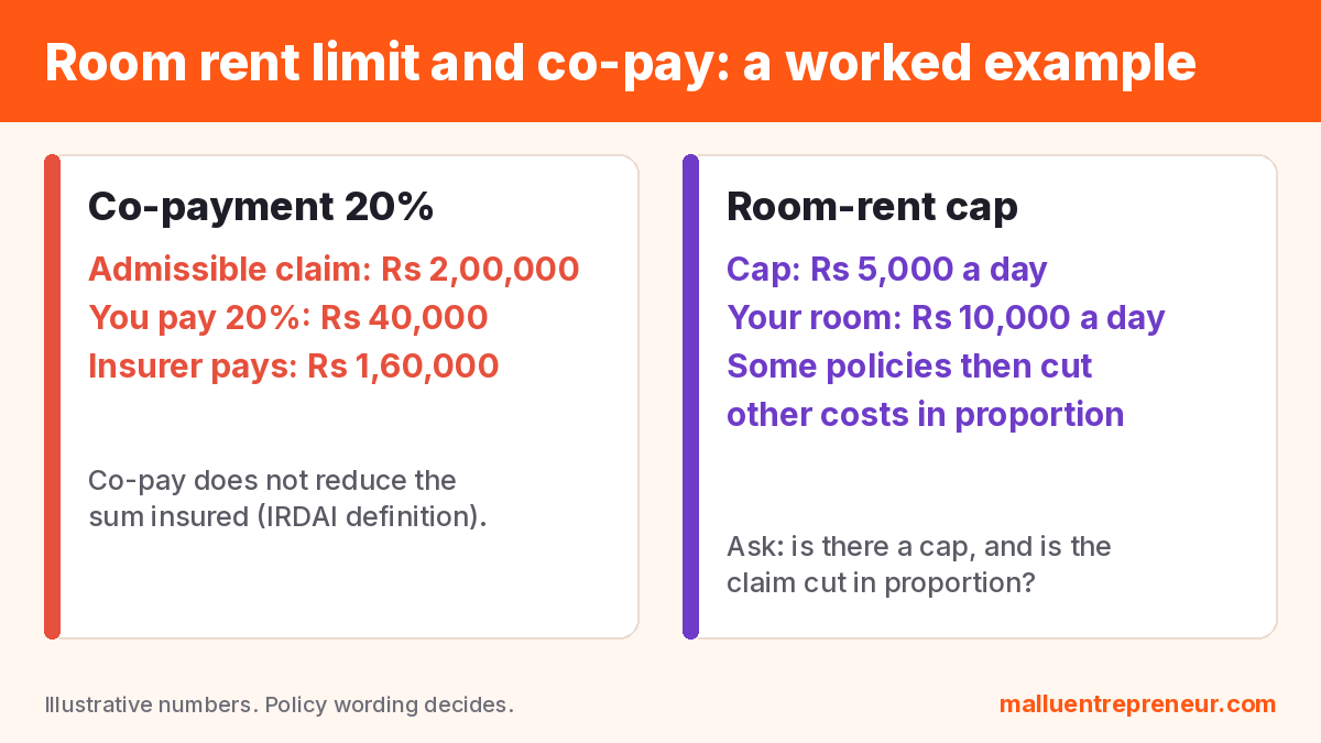 Room rent limit and co-pay worked example
