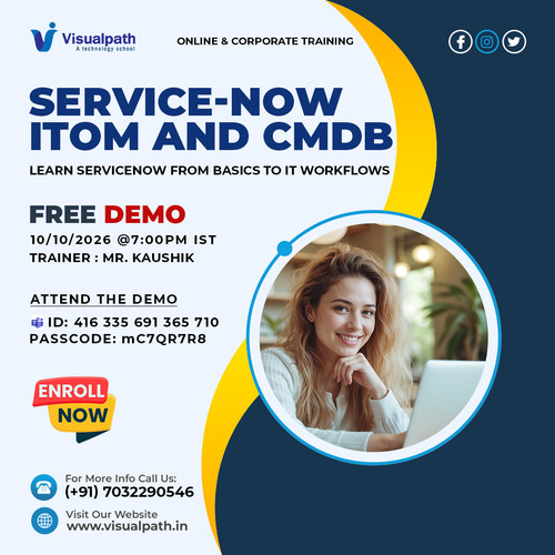 🚀 ServiceNow ITOM & CMDB – Upcoming Demo
Join Visualpath for an interactive ServiceNow ITOM & CMDB live demo designed for learners who want practical exposure to real IT operations.
🔗 Join Demo: https://bit.ly/3U38Wts
🆔 Meeting ID: 416 335 691 365 710
🔑 Passcode: mC7QR7R8
👨‍🏫 Trainer: Mr. Kinshuk
📅 Date: 10 October 2026
⏰ Time: 7:00 PM IST
📞 Call: +91 7032290546
📲 WhatsApp: https://wa.me/c/917032290546
🌐 Visit: https://www.visualpath.in/servicenow-online-training.html
