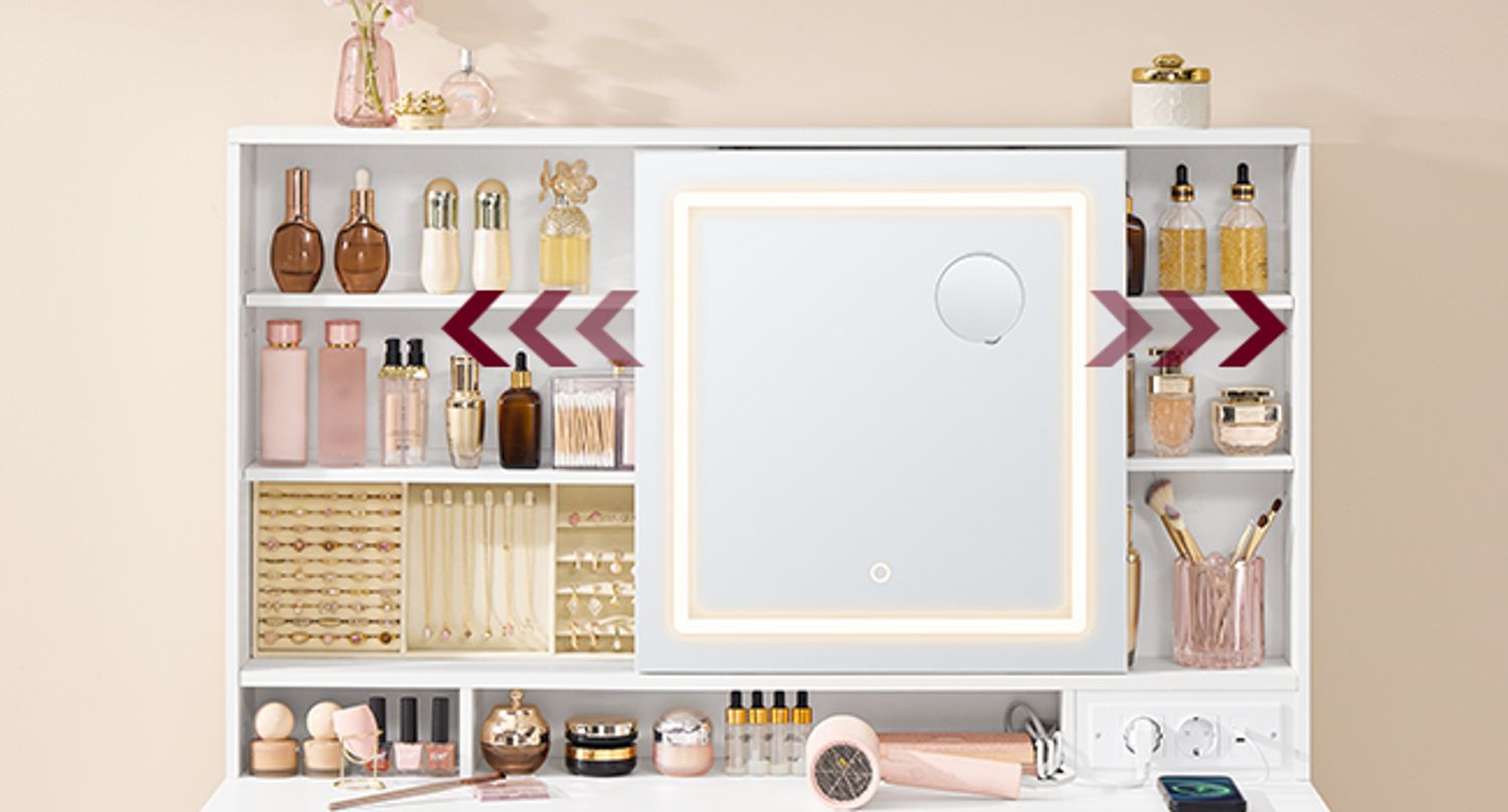 Miroir coulissant et rangements
