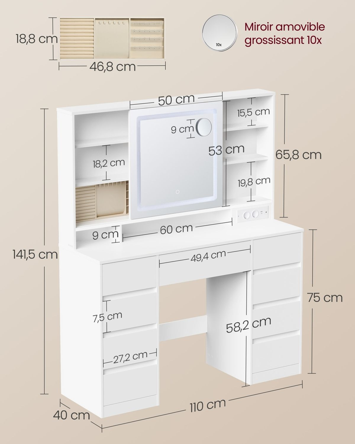 Dimensions de la coiffeuse