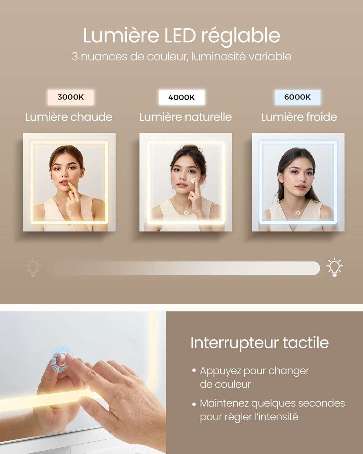 Trois nuances de lumière LED