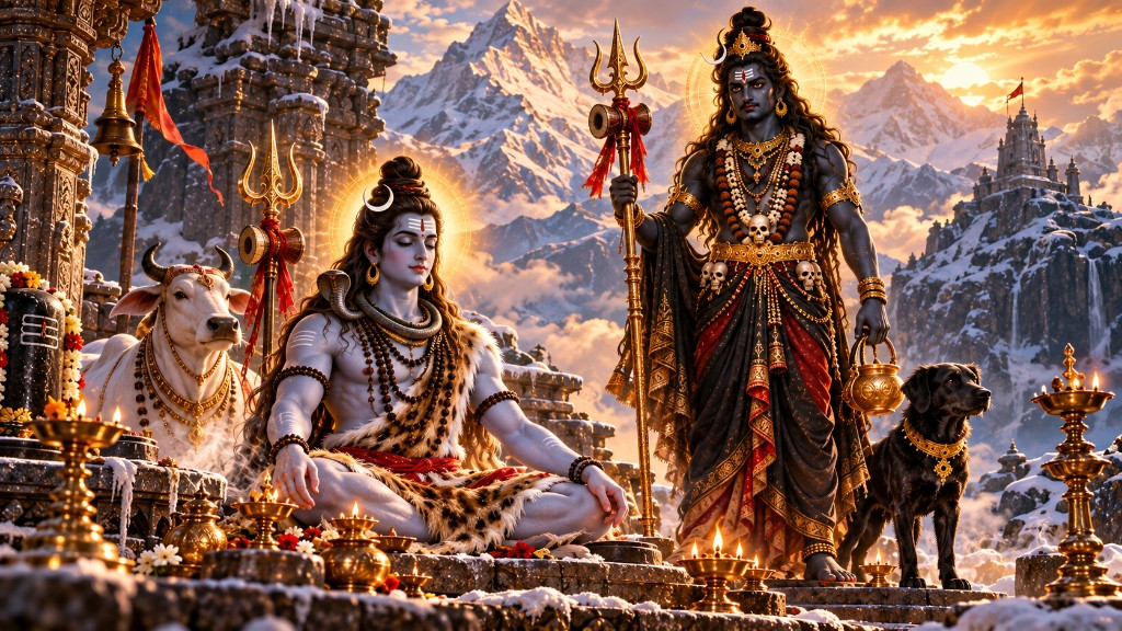 भगवान शिव और काल भैरव का पौराणिक दृश्य