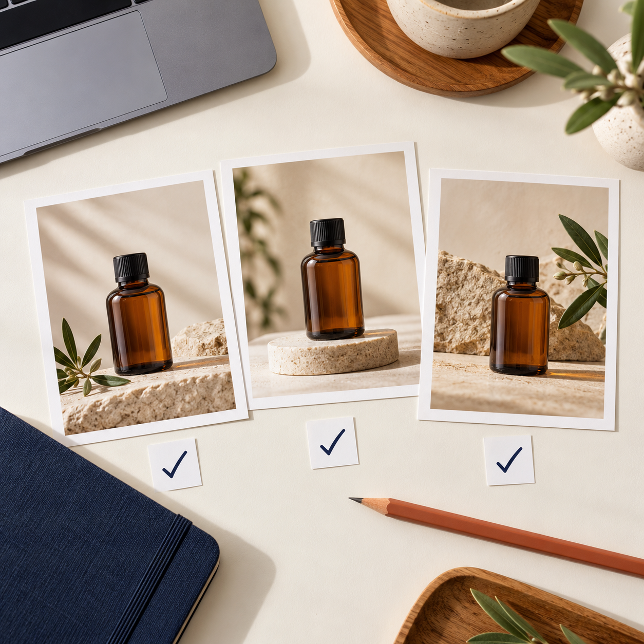 A proof sheet reviewing consistent product-photo variations