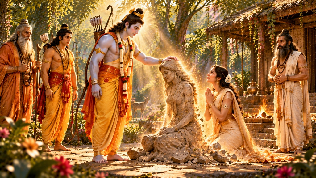 पाषाण शिला से दिव्य नारी रूप में प्रकटीकरण — अहल्या उद्धार की रामचरितमानस परंपरा