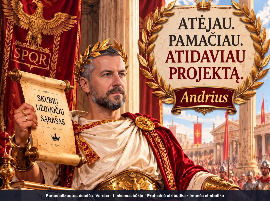 Personalizuotas boso portretas su individualiais užrašais ir profesine atributika