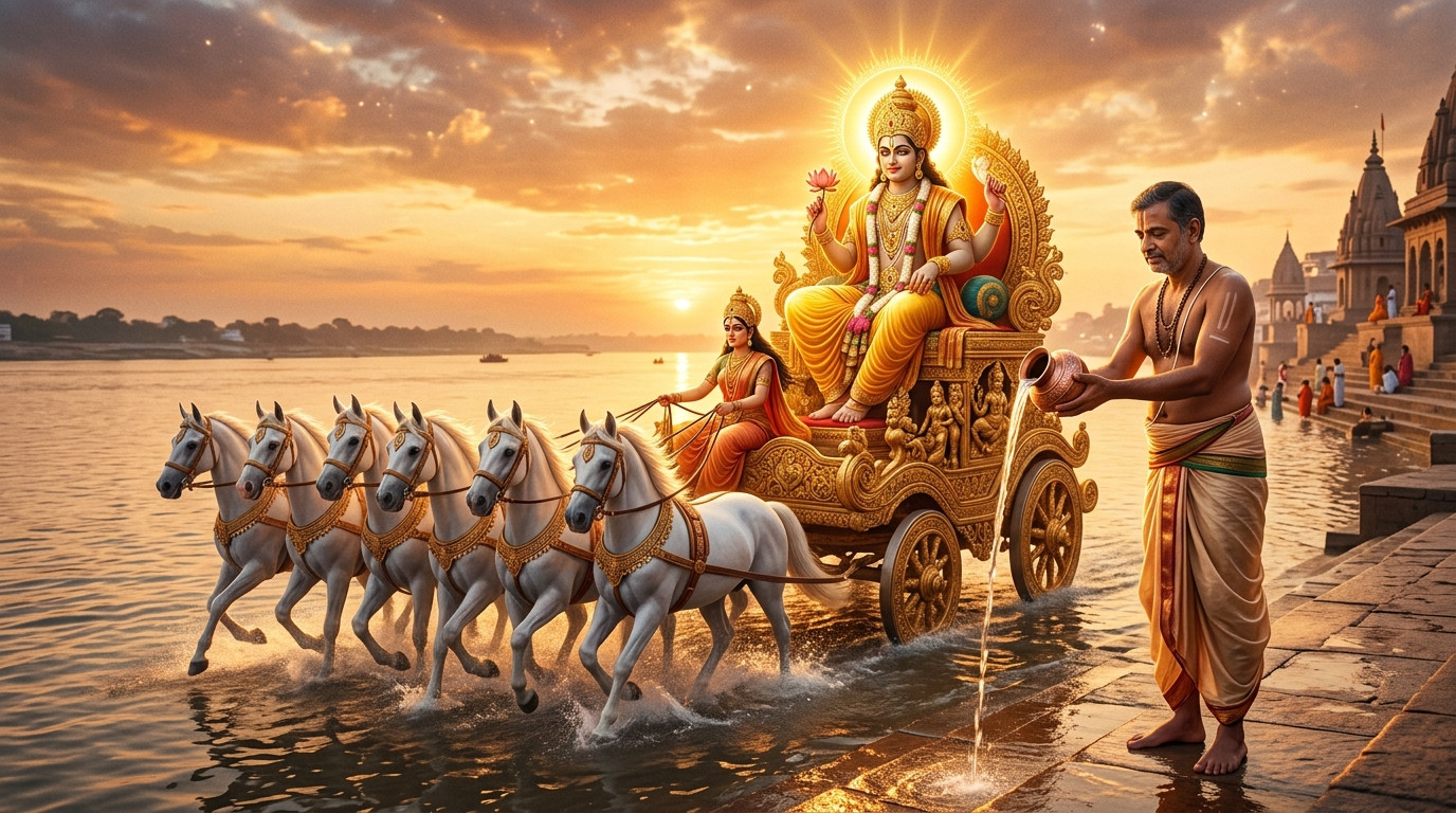 भगवान सूर्य देव की आरती: जय कश्यप नंदन (भावार्थ, पूजा व अर्घ्य विधि सहित)