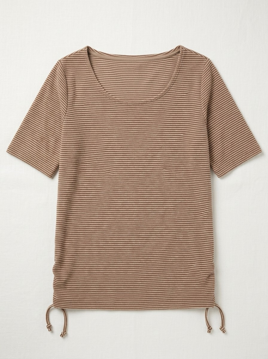 Women's Striped Side-Ruched Tee - B2B Export Garment Specification