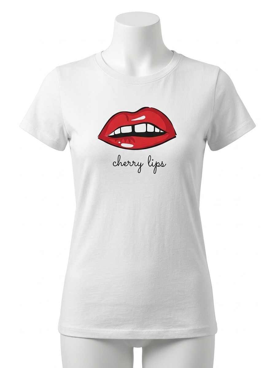 Women's Cherry Lips Graphic Tee - B2B Export Garment Specification